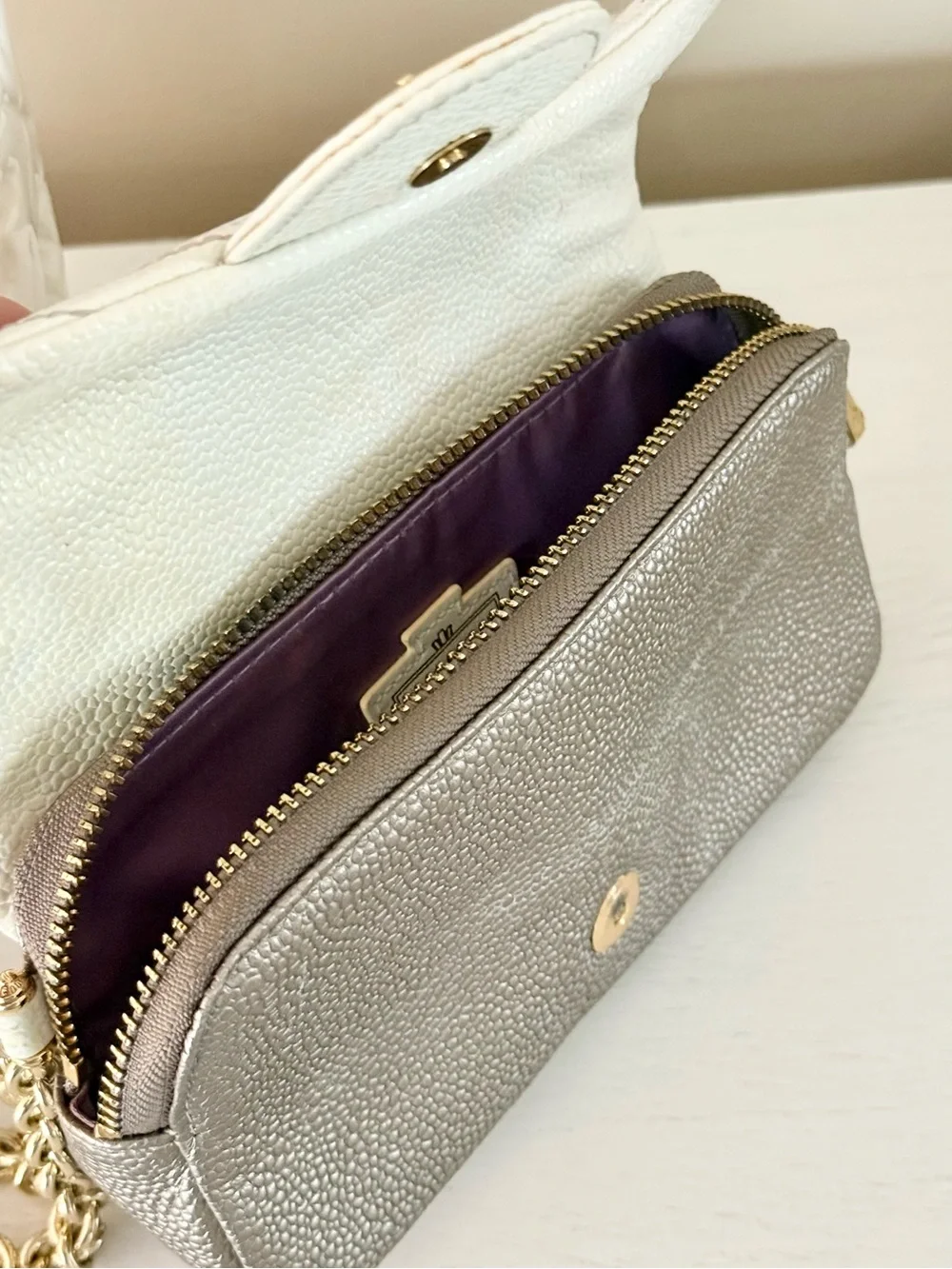 Henri Bendel Pebbled Leather Flap Clutch with Wristlet Chain